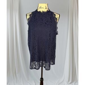 Brand New Halife Women's XL Navy Blue Lace Overlay Halter Neck Top
